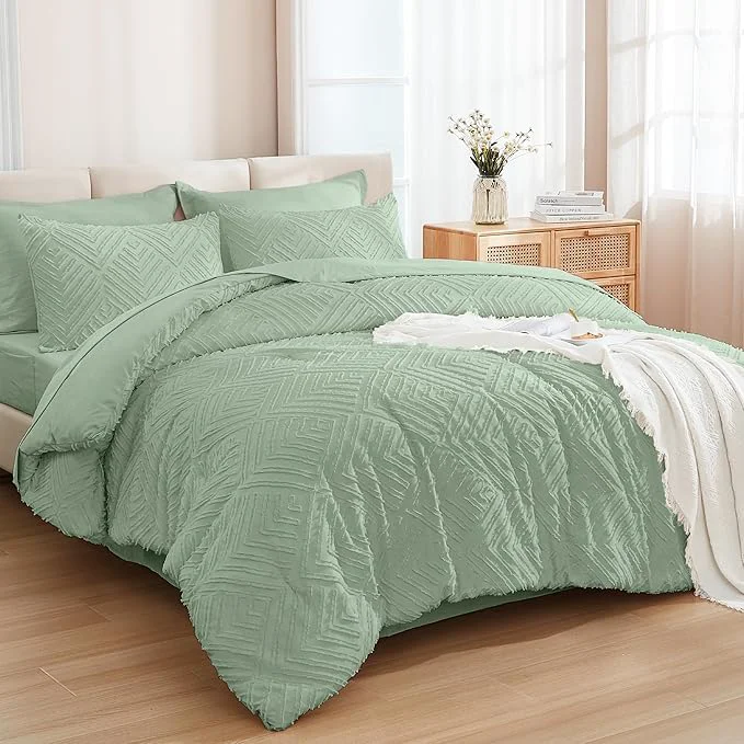 High-Performance Andency Queen Comforter Set 7 Piece Sage Green – Bed in a Bag Queen Boho Lightweight Fluffy Tufted Bedding Sets with Comforter Sheets Pillowcases amp Shams Artisan