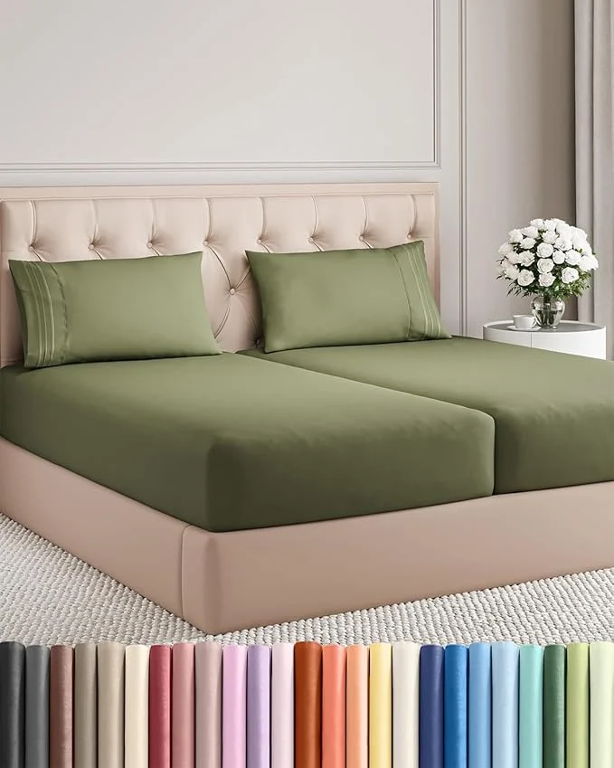 High-Quality Split King Size 5 Piece Sheet Set – Comfy Breathable amp Cooling Bed Sheets Set – Hotel Luxury Bedding for Women Men Kids Teens Boys amp Girls – Deep Pockets and Wrinkle – Oeko-Tex – Sage Green Fine