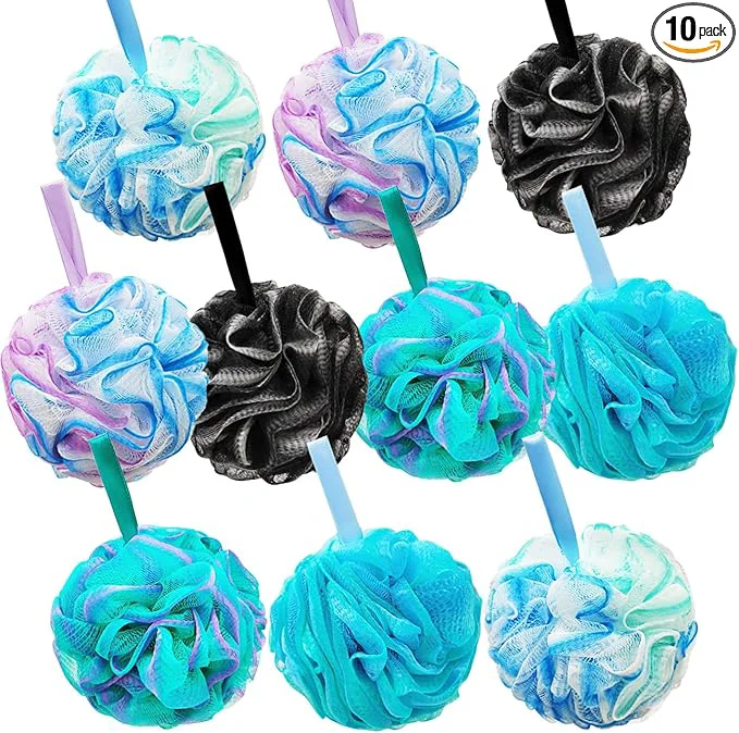 Classic 10 Pcs Shower Loofahs Bath Shower Loofah Sponge Exfoliating Shower Pouf Balls Green