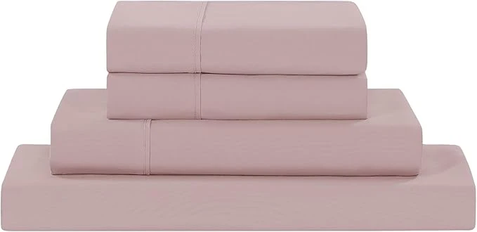 Premium Material Modern Threads Soft Microfiber Solid Sheets – Luxurious Microfiber Bed Sheets – Includes Flat Sheet Fitted Sheet with Deep Pockets amp Pillowcases Cameo Rose Twin Stylish
