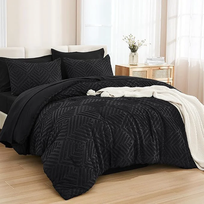 Fine Andency King Size Comforter Set 7 Pieces Black – Bed in a Bag King Boho Lightweight Fluffy Tufted Bedding Sets with Comforter Sheets Pillowcases amp Shams Powerful