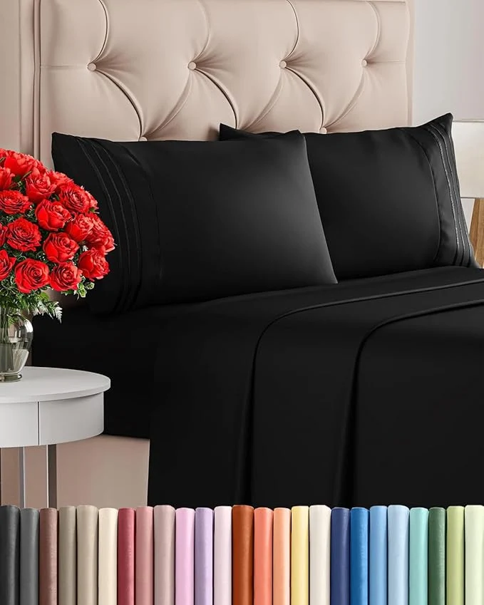 Elite Cal King Size 4 Piece Sheet Set – Comfy Breathable amp Cooling Bed Sheets Set – Hotel Luxury Bedding for Women Men Kids Teens Boys amp Girls – Deep Pockets Ultra-Soft Wrinkle – Oeko-Tex – Black Dependable