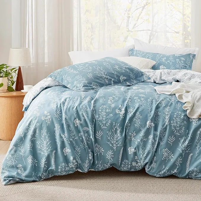 Consistent Bedsure King Comforter Set – Mineral Blue Bed Set 3 Pieces Cute Floral Bedding 1 Soft Reversible Botanical Flowers Comforter and 2 Pillow Shams High-Performance