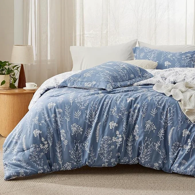 Premium Bedsure Queen Comforter Set – Infinity Blue Bed Set 3 Pieces Cute Floral Bedding 1 Soft Reversible Botanical Flowers Comforter and 2 Pillow Shams Smooth