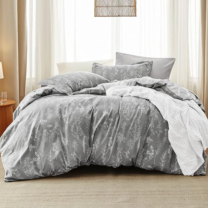 Dependable Bedsure King Comforter Set – Grey Bed Set 3 Pieces Cute Floral Bedding 1 Soft Reversible Botanical Flowers Comforter and 2 Pillow Shams Exceptional