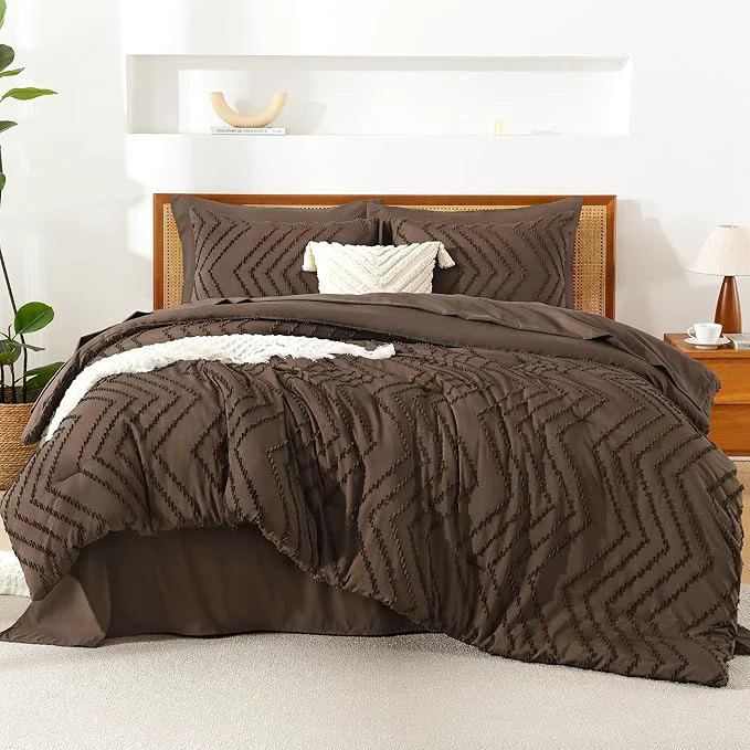 Green Litanika Full Size Comforter Set with Sheets Brown – 7 Pieces Bed in a Bag Full Chevron Tufted Complete Bedding Sets with Comforter Sheets Pillowcases amp Shams Fine Crafted