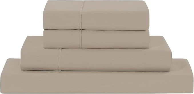 Practical Modern Threads Soft Microfiber Solid Sheets – Luxurious Microfiber Bed Sheets – Includes Flat Sheet Fitted Sheet with Deep Pockets amp Pillowcases Khaki Queen Flexible