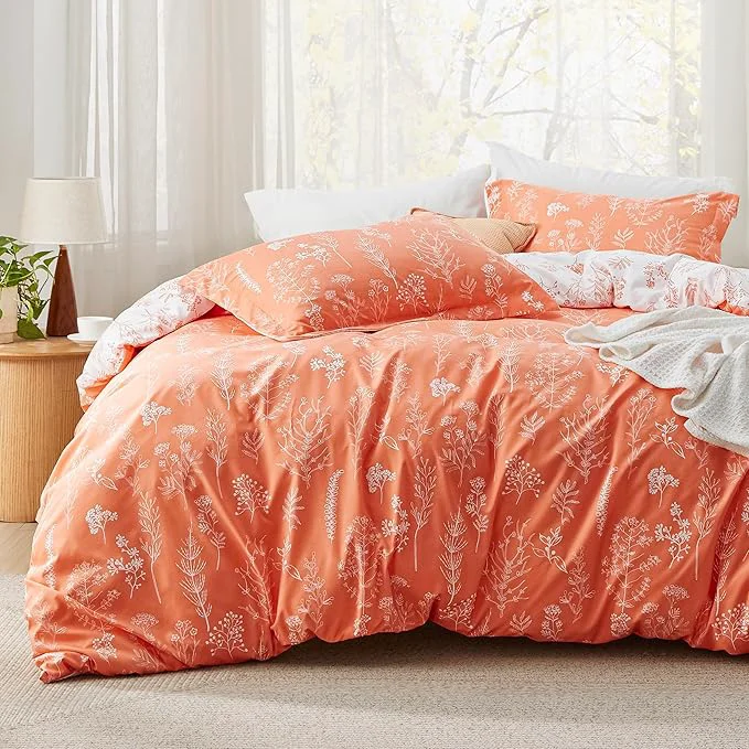 User-Friendly Bedsure King Comforter Set – Coral Orange Bed Set 3 Pieces Cute Floral Bedding 1 Soft Reversible Botanical Flowers Comforter and 2 Pillow Shams Traditional