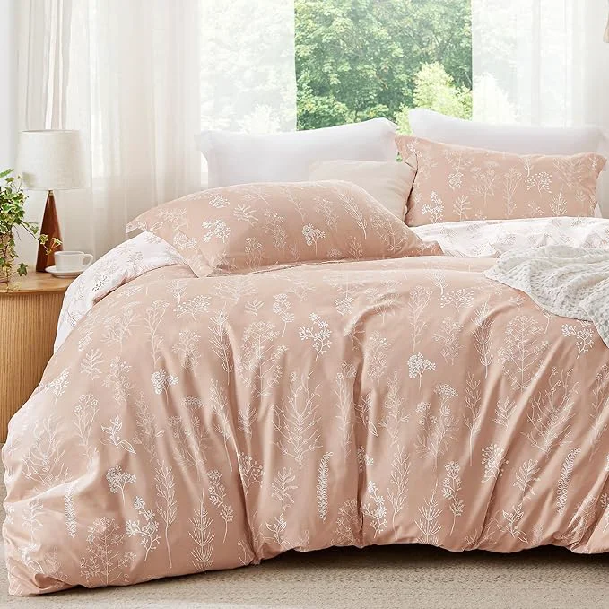 Breathable Bedsure Full Comforter Set – Dusty Rose Bed Set 3 Pieces Cute Floral Bedding 1 Soft Reversible Botanical Flowers Comforter and 2 Pillow Shams Smooth