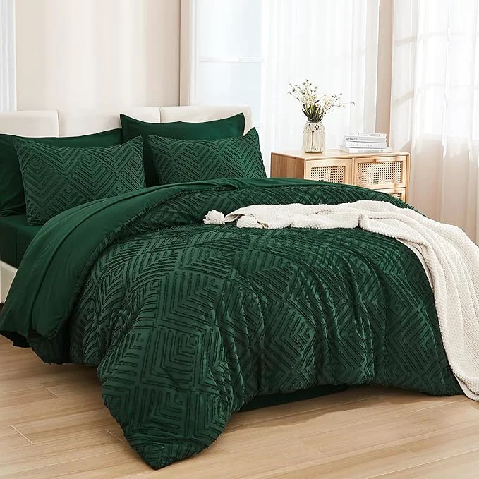 User-Friendly Andency Oversized King Comforter 7 Pieces Dark Emerald Green – Bed in a Bag Oversized King Size Boho Lightweight Fluffy Tufted Bedding Sets with Comforter Sheets Pillowcases amp Shams High-Performance
