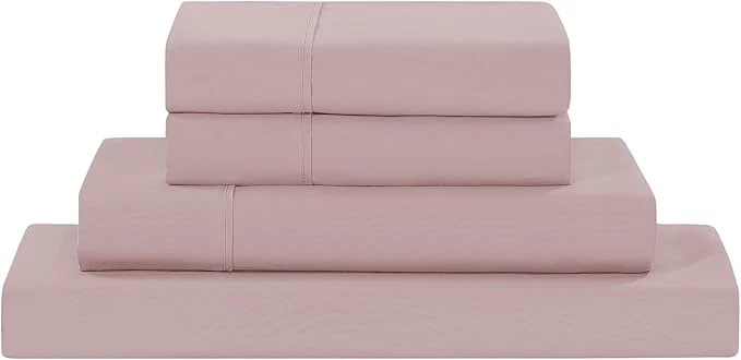 Modern Threads Soft Microfiber Solid Sheets – Luxurious Microfiber Bed Sheets – Includes Flat Sheet Fitted Sheet with Deep Pockets amp Pillowcases Cameo Rose Queen Smooth