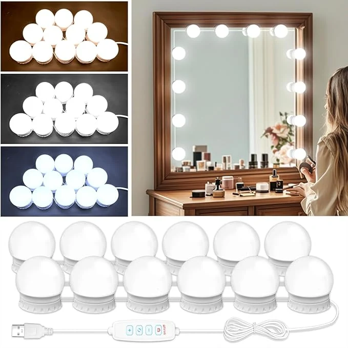 Genuine LED Vanity Mirror Lights with 12 Stick On Dimmable Bulbs 3000K 4500K 6500K Detailed