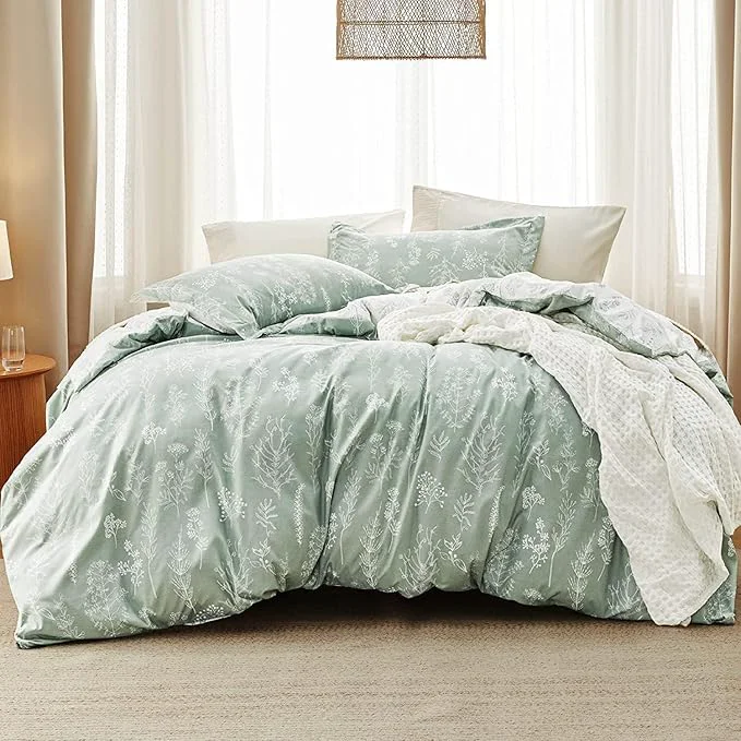 Optimized Bedsure Full Comforter Set – Sage Green Bed Set 3 Pieces Cute Floral Bedding 1 Soft Reversible Botanical Flowers Comforter and 2 Pillow Shams Detailed