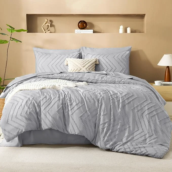 Environmentally Friendly Litanika Light Grey Queen Size Comforter Set with Sheets – 7 Pieces Bed in a Bag Queen Boho Tufted Complete Bedding Sets with Comforter Sheets Pillowcases amp Shams Fashionable