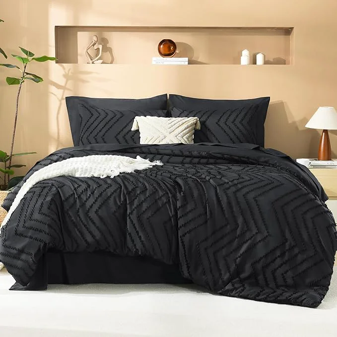 Artisan Litanika Black King Size Comforter Set with Sheets – 7 Pieces Bed in a Bag King Tufted Complete Bedding Sets with Comforter Sheets Pillowcases amp Shams Traditional
