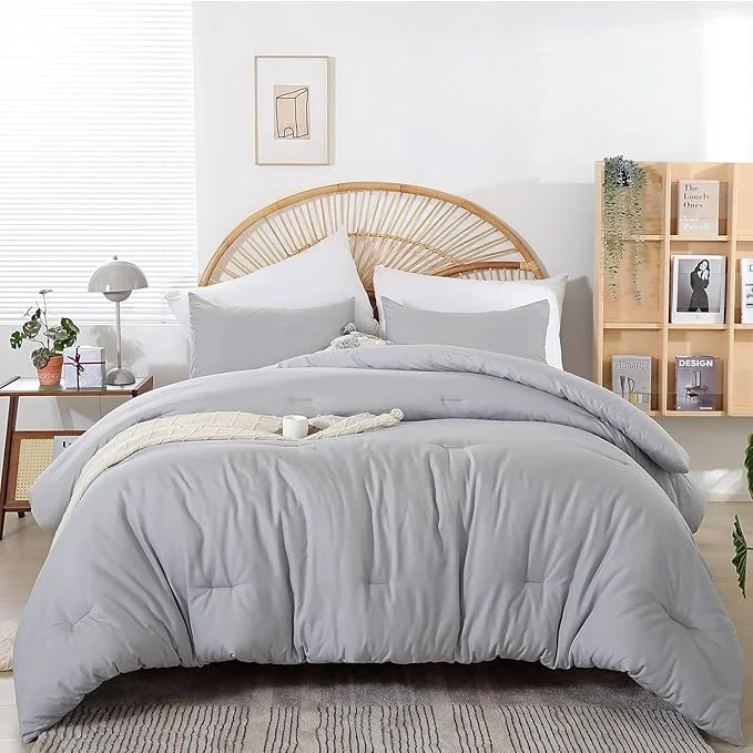 High-Performance weigelia Grey Queen Comforter Sets – Soft Warm Light Grey Comforter for Queen Size Bed 1 Comforter 2 Pillowcases Top-Quality
