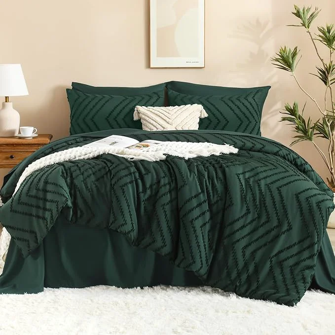 Smooth Litanika Oversized King Size Comforter Set with Sheets Dark Emerald Green – 7 Pieces Bed in a Bag Oversized King Boho Tufted Complete Bedding Sets with Comforter Sheets Pillowcases amp Shams Outstanding