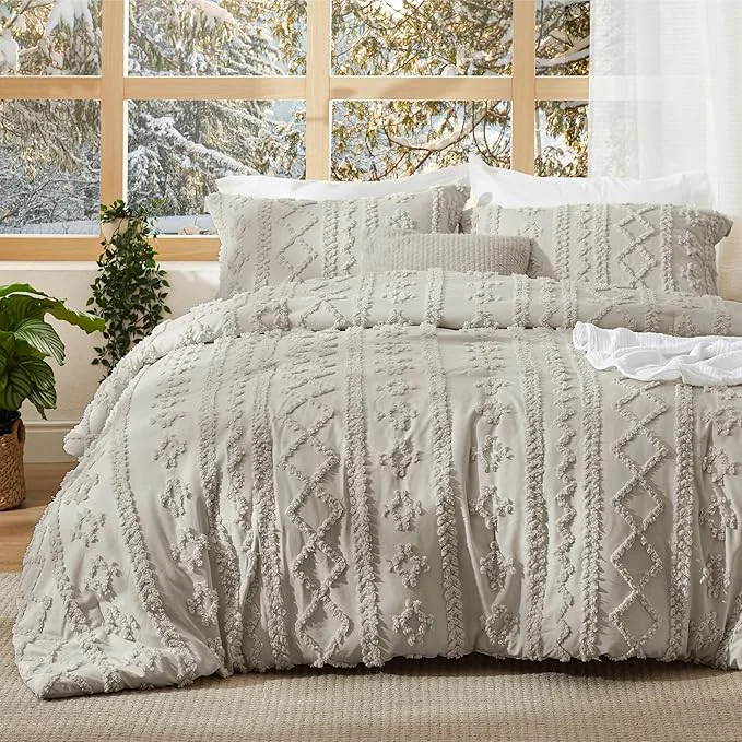 Convenient Bedsure Tufted Boho Comforter Set California King Size – Linen Boho Bed Set GentleSoft™ 3 Pieces Farmhouse Shabby Chic Embroidery Bedding Gifts for Woman Soft Jacquard Comforter for All Seasons Optimized