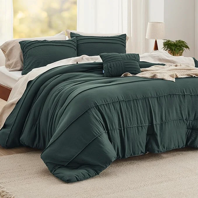 Responsible Bedsure King Comforter Set – 4 Pieces Pinch Pleat Bed Set Emerald Green Boho Bedding for All Season 1 Soft Comforter 2 Pillowcases 1 Decorative Pillow Powerful