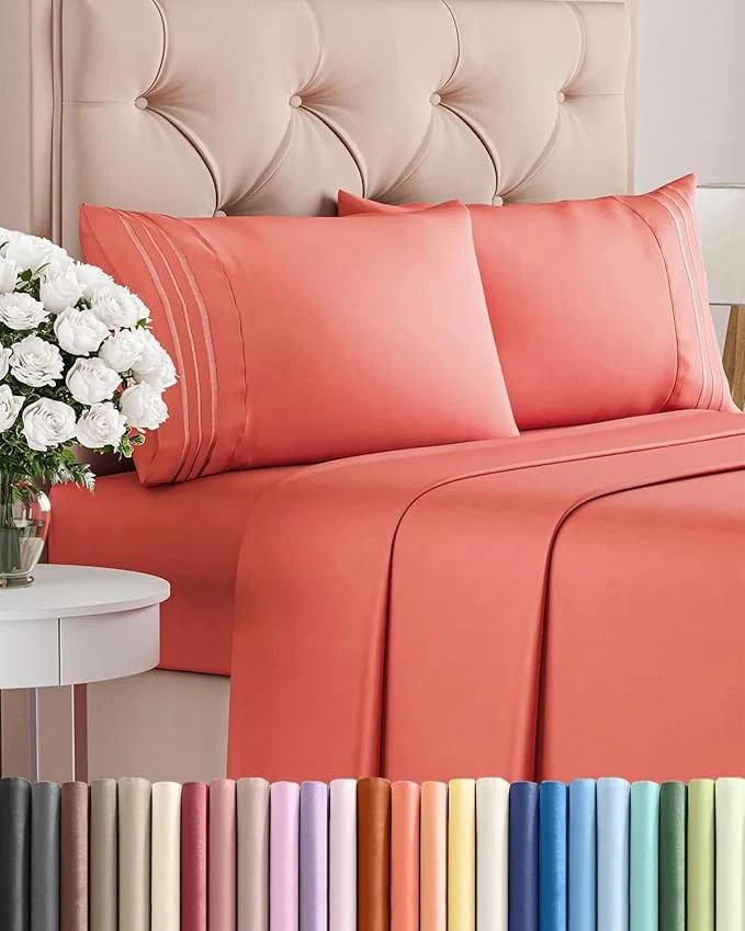 Crafted Full Size 4 Piece Sheet Set – Comfy Breathable amp Cooling Bed Sheets Set – Hotel Luxury Bedding for Women Men Kids Teens Boys amp Girls – Deep Pockets Ultra-Soft and Wrinkle – Oeko-Tex – Coral Elite