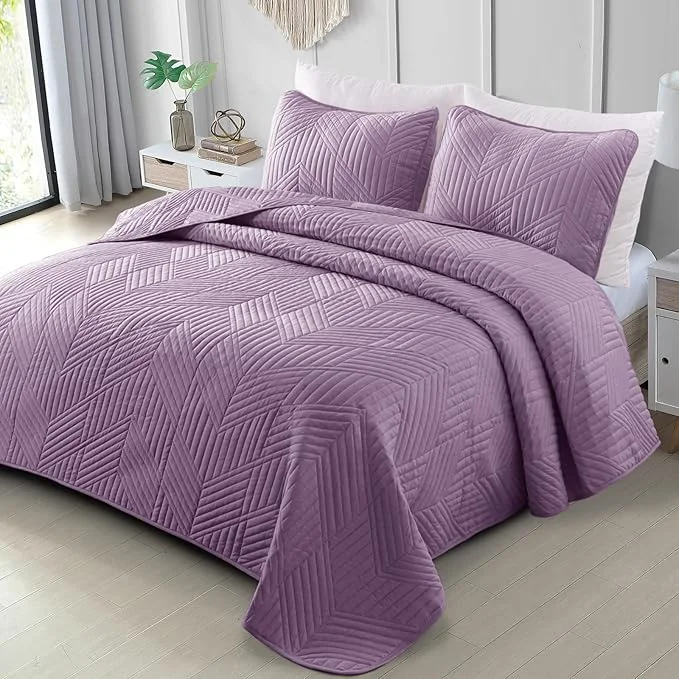 Comfortable Exclusivo Mezcla California King Quilt Bedding Set Lightweight Dusty Lavender Oversized King Bedspreads Soft Modern Geometric Coverlet Set for All Seasons 1 Quilt and 2 Pillow Shams Optimized