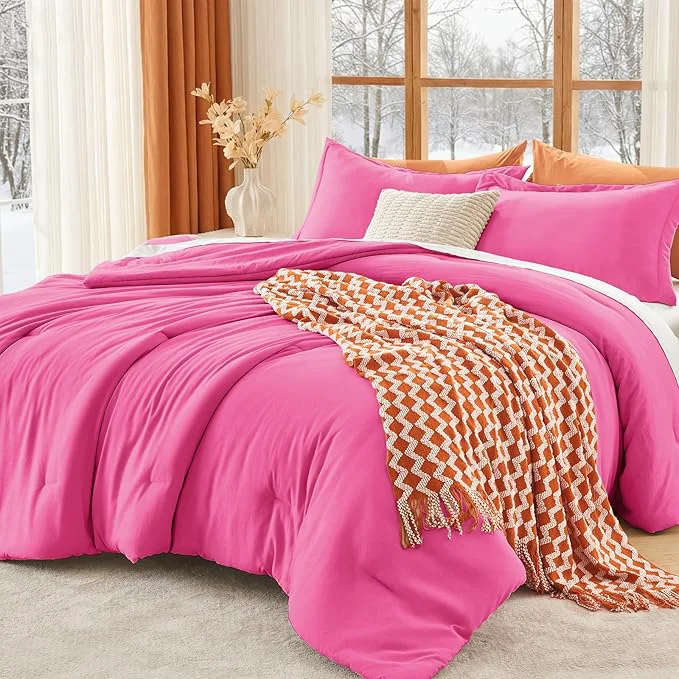 High-Performance MUXHOMO Full Comforter Sets All Season Ultra Soft Down Bedding – 3 Piece Lightweight Bed Set Includes 1 Comforter 82 quot x86 quot and 2 Pillow Shams 20 quot x26 quot Hot Pink Recyclable