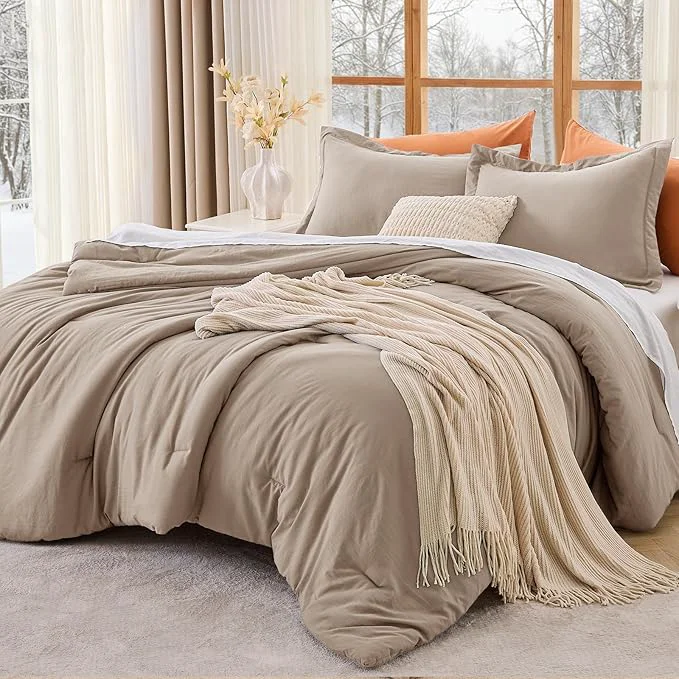 Genuine MUXHOMO King Size Comforter Set All Season Ultra Soft Down Bedding – 3 Piece Lightweight Bed Set Includes 1 Comforter 104 quot x90 quot and 2 Pillow Shams 20 quot x36 quot Dark Linen Selected