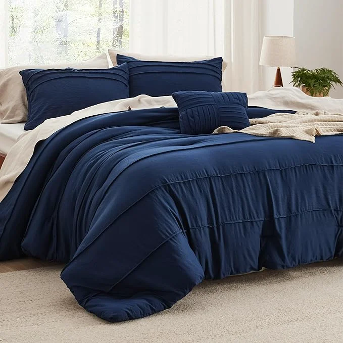 Durable Bedsure Navy Blue California King Comforter Set – 4 Pieces Pinch Pleated Bed Set Down Bedding Sets for All Season Includes 1 Comforter 2 Pillowcases and 1 Decorative Pillow Effective
