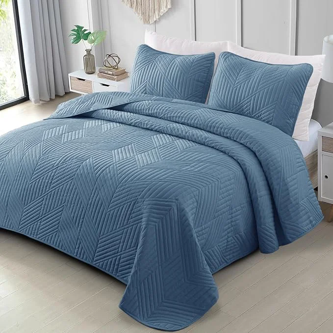Consistent Exclusivo Mezcla Ultrasonic Twin Quilt Bedding Set Lightweight Grayish Blue Bedspreads Soft Modern Geometric Coverlet Set for All Seasons 1 Quilt and 1 Pillow Sham Advanced