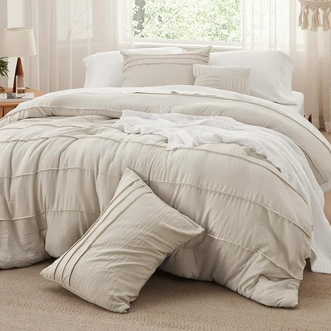 Traditional Bedsure Full Comforter Set – 4 Pieces Pinch Pleat Bed Set Beige Boho Bedding for All Season 1 Soft Comforter 2 Pillowcases 1 Decorative Pillow Carefully Designed