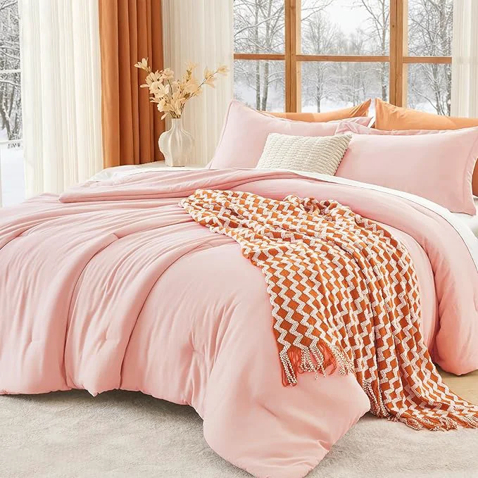 Genuine MUXHOMO Full Comforter Sets All Season Ultra Soft Down Bedding – 3 Piece Lightweight Bed Set Includes 1 Comforter 82 quot x86 quot and 2 Pillow Shams 20 quot x26 quot Blush Exceptional