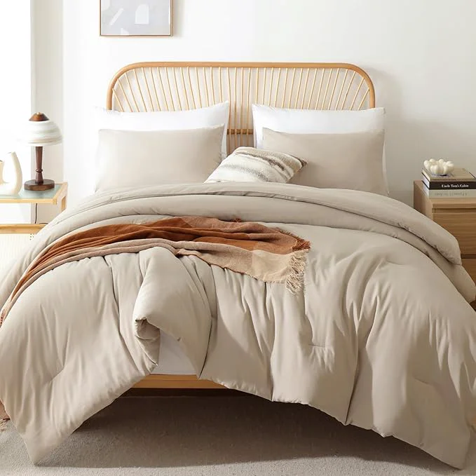 Fine ROSGONIA Twin Twin XL Comforter for College Girls Boys Light Khaki 1 Comforter amp 1 Pillowcase Lightweight Twin Bedding Sets Soft Kids Dorm Consistent