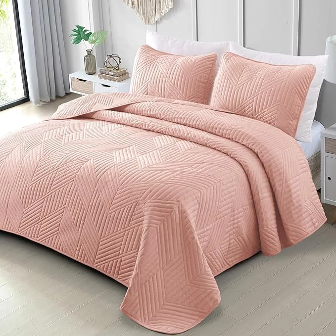 Excellent Exclusivo Mezcla Ultrasonic Twin Quilt Bedding Set Lightweight Blush Pink Bedspreads Soft Modern Geometric Coverlet Set for All Seasons 1 Quilt and 1 Pillow Sham Durable