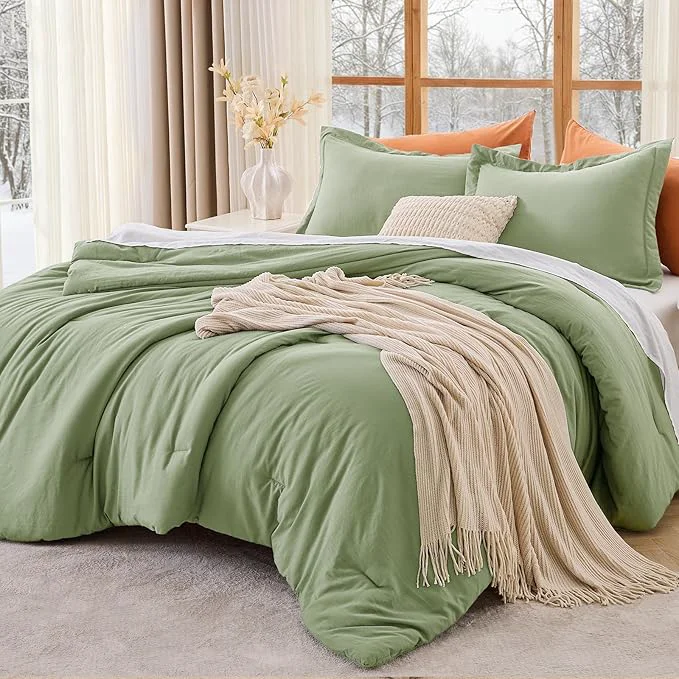 Trendy MUXHOMO Green Full Comforter Sets All Season Ultra Soft Down Bedding – 3 Piece Lightweight Bed Set Includes 1 Comforter 82 quot x86 quot and 2 Pillow Shams 20 quot x26 quot First-Class