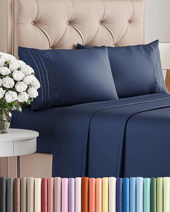 Responsible Queen Size 4 Piece Sheet Set – Comfy Breathable amp Cooling Bed Sheets Set – Hotel Luxury Bedding for Women Men Kids Teens Boys amp Girls – Deep Pockets Soft and Wrinkle – Oeko-Tex – Navy Blue High-Grade