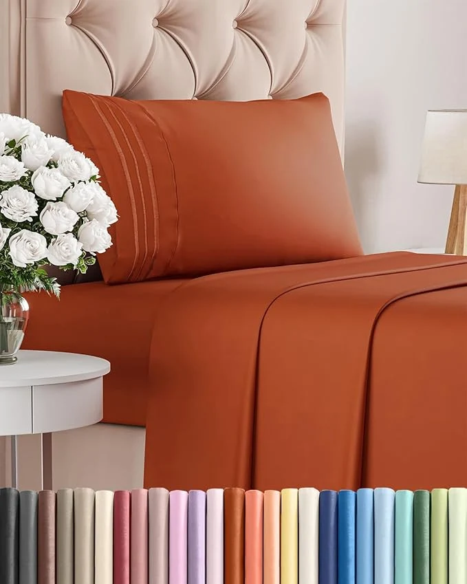 Superior Twin XL Size 3 Piece Sheet Set – Comfy Breathable amp Cooling Bed Sheets Set – Hotel Luxury Bedding for Women Men Kids Teens Boys amp Girls – Deep Pockets Soft Wrinkle – Oeko-Tex – Terracotta Prestigious