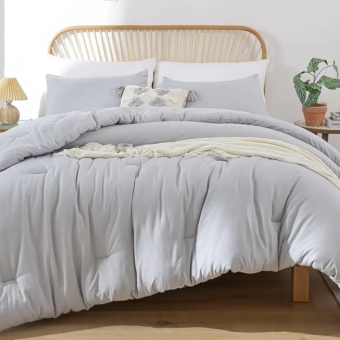 User-Friendly ROSGONIA Gray Comforter Set Queen 3pcs 1 Boho Light Grey Comforter amp 2 Pillowcases All Season Soft Bedding Lightweight Bedspread Blanket Quilt Contemporary