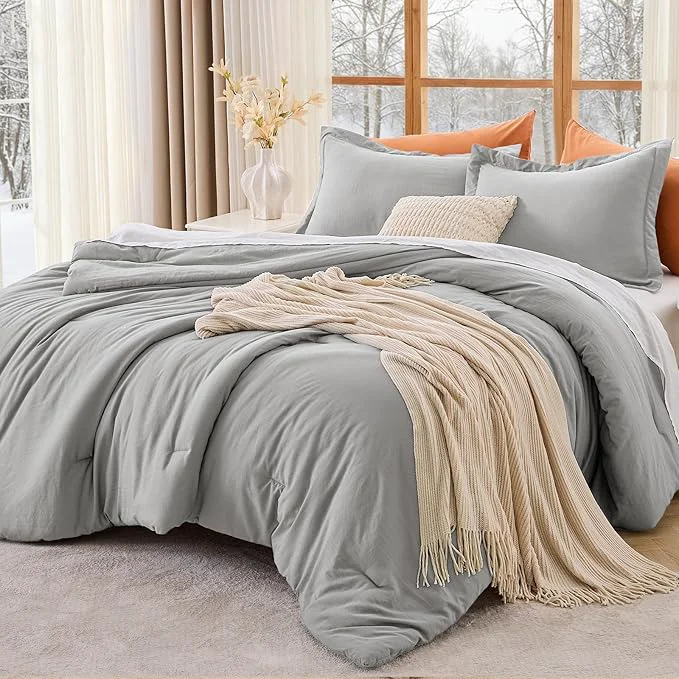 Exclusive MUXHOMO Full Comforter Sets All Season Ultra Soft Down Bedding – 3 Piece Lightweight Bed Set Includes 1 Comforter 82 quot x86 quot and 2 Pillow Shams 20 quot x26 quot Light Grey Dependable