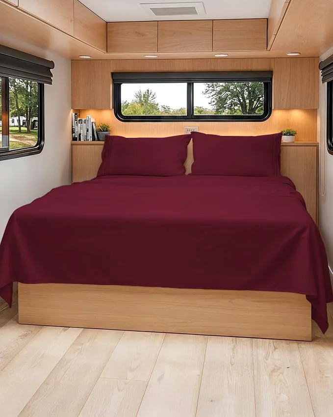 User-Friendly Short Queen Size 4 Piece Sheet Set – RV Short Queen Soft Breathable amp Cooling Bed Sheets Set with Deep Pockets – Hotel Luxury Bedding for Women Men Kids Teens Boys amp Girls – Oeko-Tex – Burgundy Comfortable