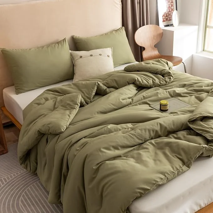 Refined ROSGONIA Oversized King Comforter 128×120 3pcs Super King Plus 1 Olive Green Comforter amp 2 Pillowcases Lightweight Oversized King Bedding Set Quilt Casual