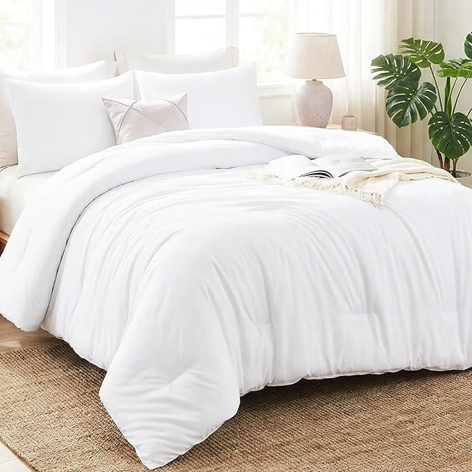 Original Design CozyLux White Queen Comforter Set 3 Pieces Solid Breathable Quilted Boho Style Bedding Sets Luxury Fluffy Soft Bed Set with Down Comforter for All Season 1 Comforter amp 2 Pillowcases Advanced