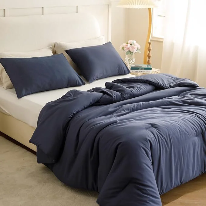 Smooth ROSGONIA King Size Comforter Set Navy Blue 3pcs 1 Blue Comforter amp 2 Pillowcases All Season Bedding Soft Lightweight Bedspread Blanket Quilt Classic