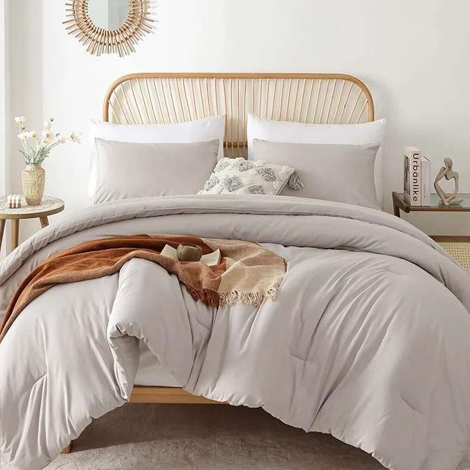 Outstanding ROSGONIA Queen Comforter Set Linen Grey 3pcs Queen Size Comforter 1 Boho Gray Comforter amp 2 Pillowcases All Season Lightweight Bedding Blanket Quilt Stylish