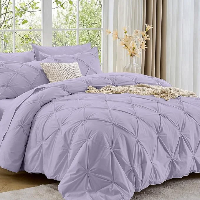 Detailed Sasttie Twin XL Comforter Set 5-Piece Bed in a Bag Pintuck Bedding Sets for All Season Includes Comforter Flat Sheet Fitted Sheet Pillowcase and Pillowsham Lavender Refined