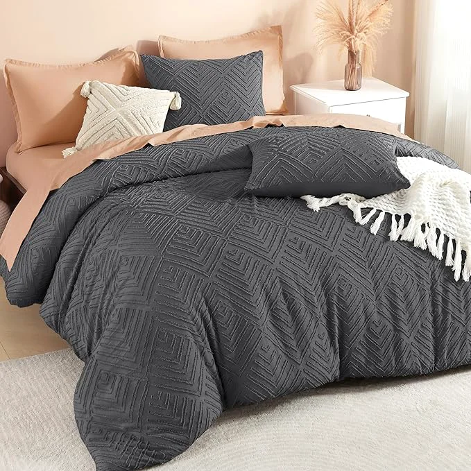Outstanding Litanika Dark Grey King Size Comforter Set 3 Pieces Tufted Boho Farmhouse Bedding Comforter Sets Lightweight Fluffy Comforter Bed Set for All Season 104x90In Comforter and 2 Pillowcases Soft