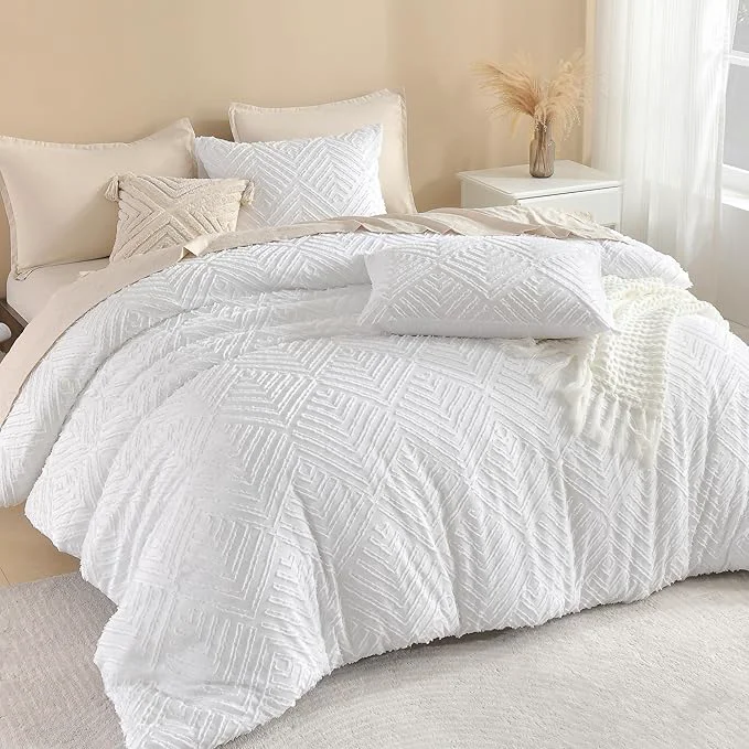 Carefully Designed Litanika White Queen Comforter Set 3 Pieces Tufted Boho Farmhouse Bedding Comforter Sets Lightweight Fluffy Comforter Bed Set for All Season 90x90In Comforter and 2 Pillowcases Elegant