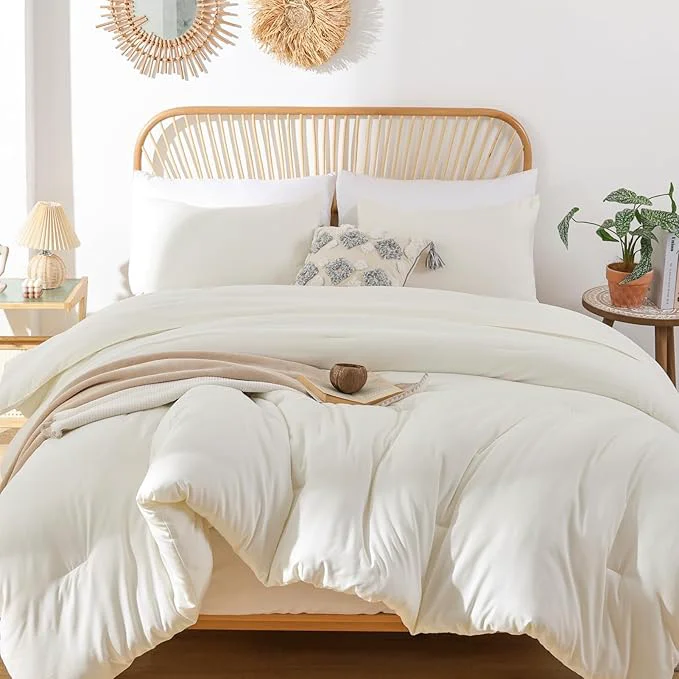 Verified ROSGONIA Queen Comforter Set Ivory 3pcs 1 Boho Ivory Comforter amp 2 Pillowcases All Season Soft Bedding Lightweight Bedspread Blanket Quilt Bed Responsible
