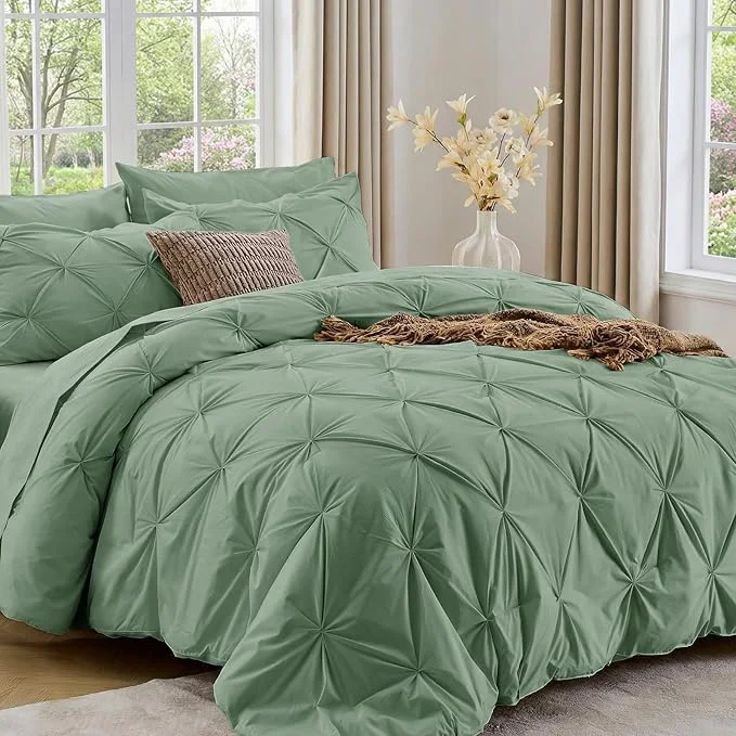 Responsible Sasttie California King Comforter Set 7-Piece Bed in a Bag Cal King Pintuck Bedding Set for All Season Includes Comforter Flat Sheet Fitted Sheet Pillowcases and Pillowshams Sage Green Recyclable