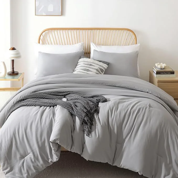Practical ROSGONIA Full Size Comforter Sets for Girls Boys Kids Grey 3pcs Comforter Full Size 1 Gray Comforter amp 2 Pillowcases Lightweight Dorm Bedding Sets User-Friendly