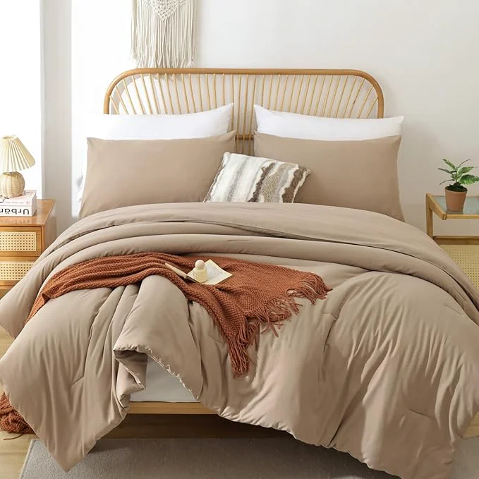 Stylish ROSGONIA Comforter Full Size for Girls Boys Teens Taupe Brown 3pcs 1 Boho Tan Comforter amp 2 Pillowcases Lightweight Dorm Bedding All Season Bed Set Fine Crafted